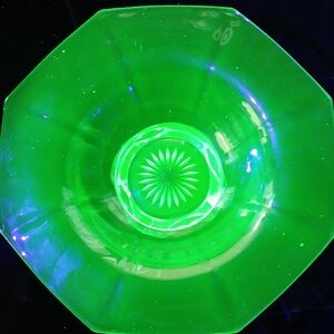 Vaseline Green Glass Footed Centerpiece Bowl